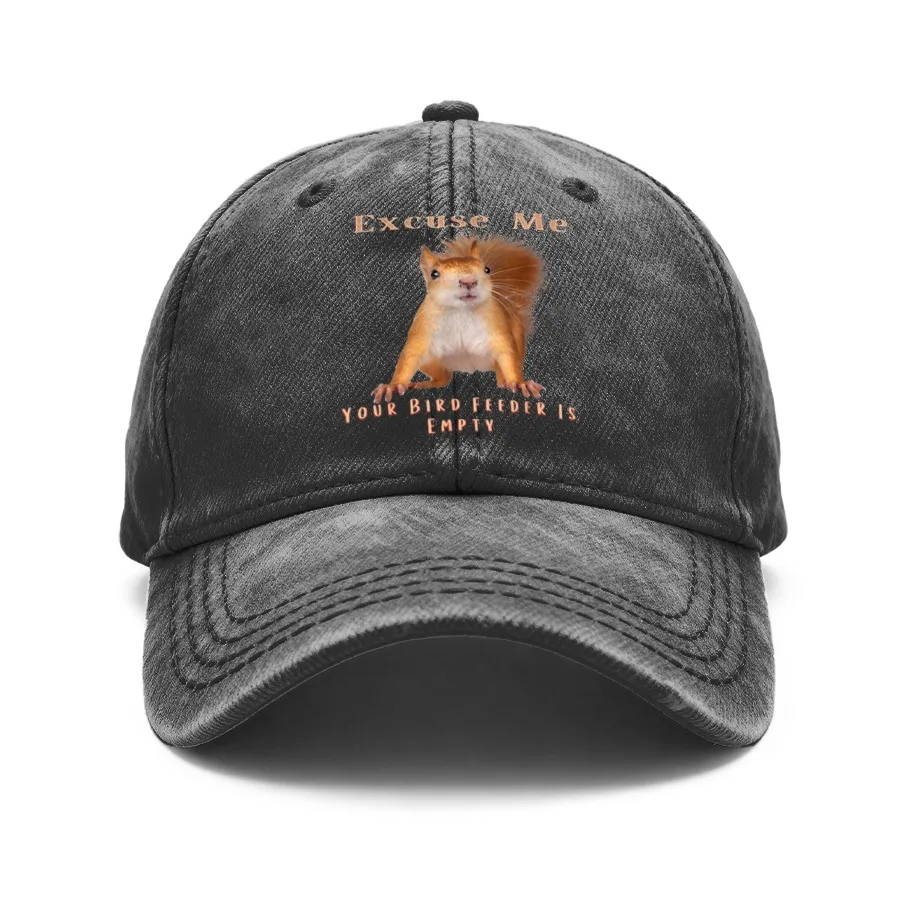 1 Vintage Washed Unisex Baseball Cap with a Fun Squirrel 