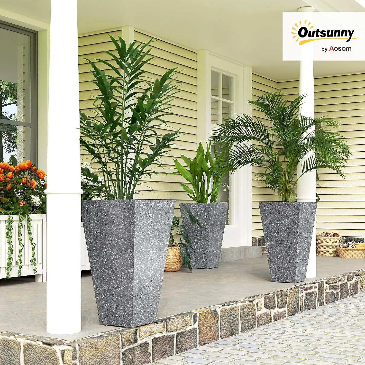 28 Inch Tall Planters for Outdoor Plants Plastic Flower Pots Gray, Customized