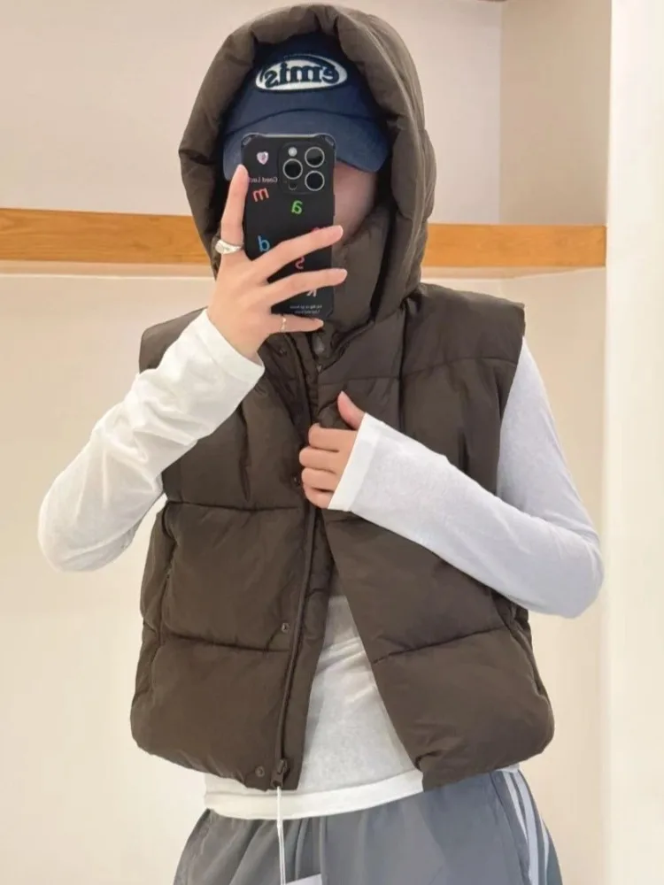 

2025 Autumn Winter Stand Collar Hooded Vest Jacket, Casual Sports Outdoor Waistcoat, Lightweight Warm Windproof, Unisex