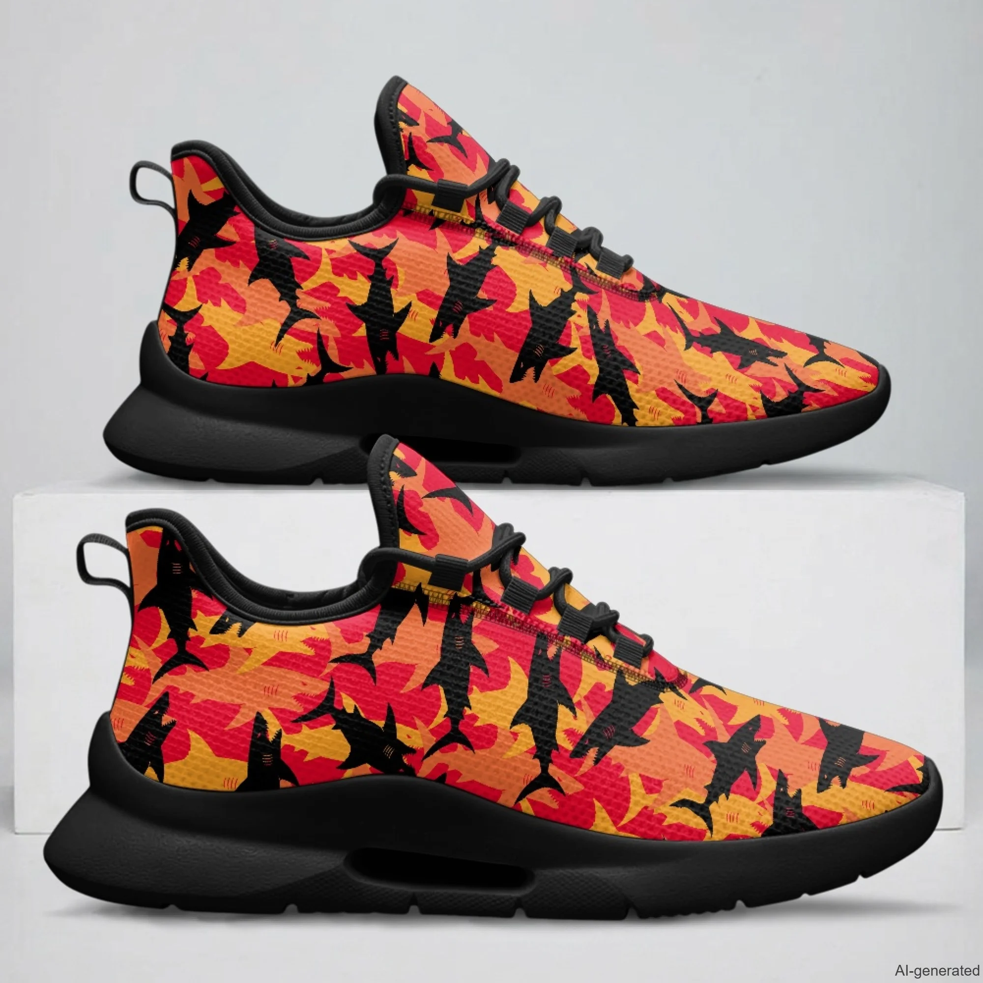 XIXIRIMIDO Lace-up Casual Shoes Fish Camo Print Men's Sneakers Breathable Mesh Walking Shoes Women's Fashion Shoes 35-48