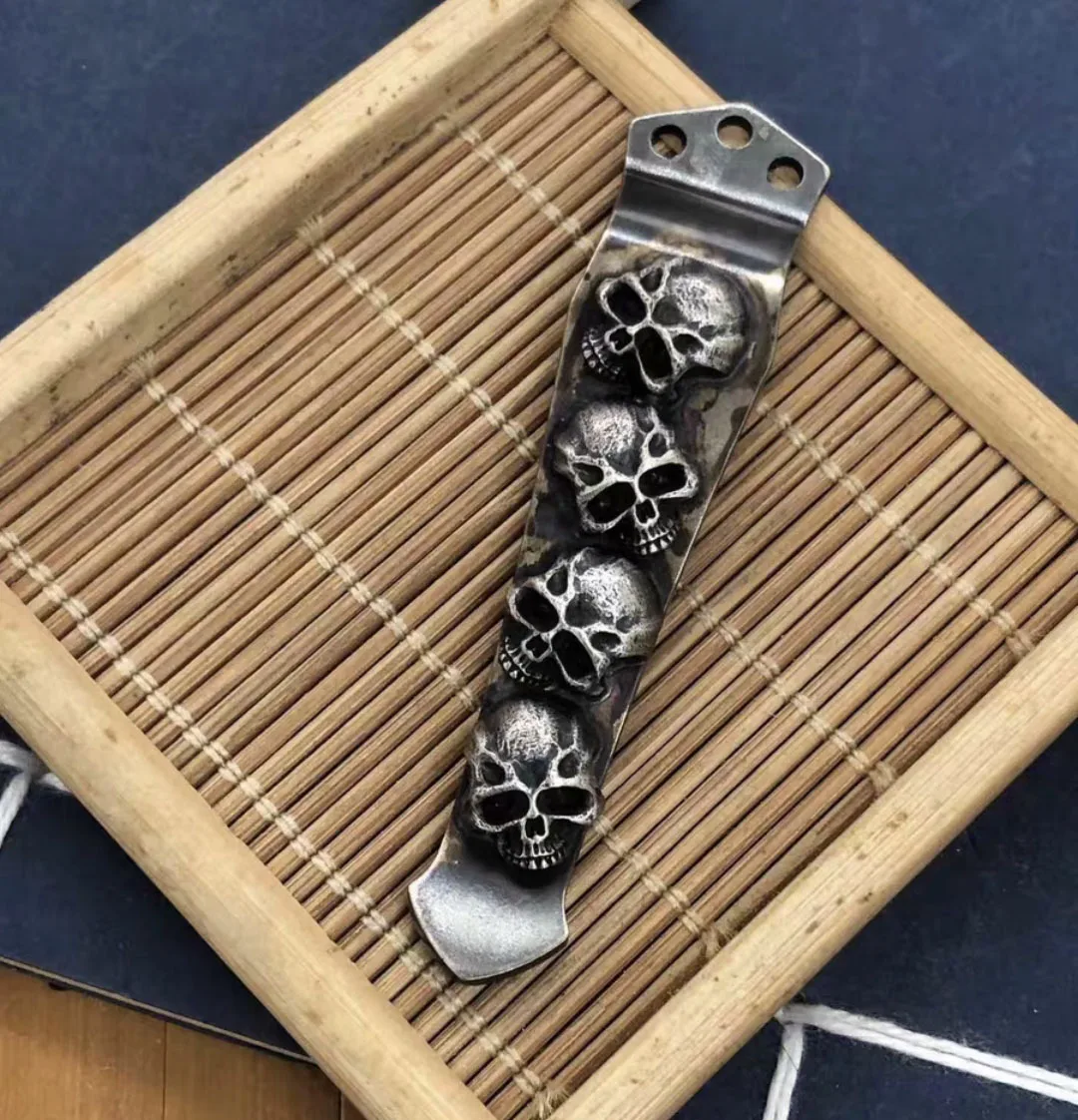 1 Piece Universal Back Clip Silver Skull Waist Clip External EDC Pocket Clip for Emerson knife