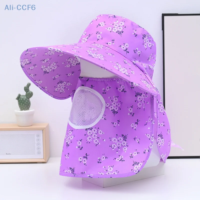 Summer Sun Shawl Hat UV Protection Cycling Large Brim Hat With Neck Flap Shawl Hats Removable Face Mesh Breathable Cap