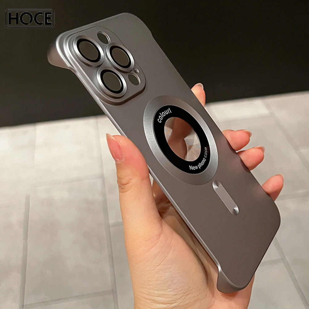 Ultra Thin Frameless Magnetic Case For iPhone 16 15 14 13 12 Pro Max Expose Logo Phone Cases Shockproof Lens Protetor Cover