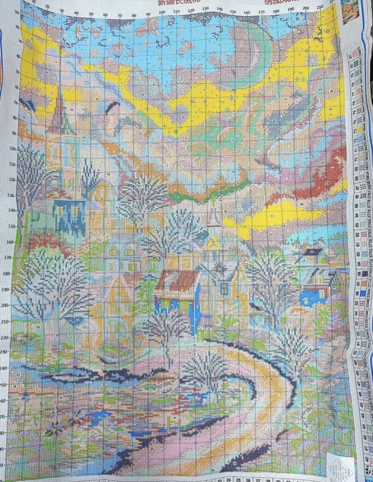 9CT 75X100CM Moon Town Needlework,DIY Living Room Printed Cross Stitch,Set For Embroidery Kit Cotton Threads 81 Colors