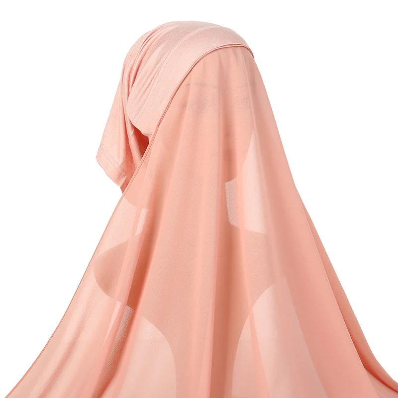 Nuovo abito da donna in chiffon perlato monocromatico, garza comoda, sciarpa di vendita calda, asciugamano lungo integrato a tubo e cappello YW166