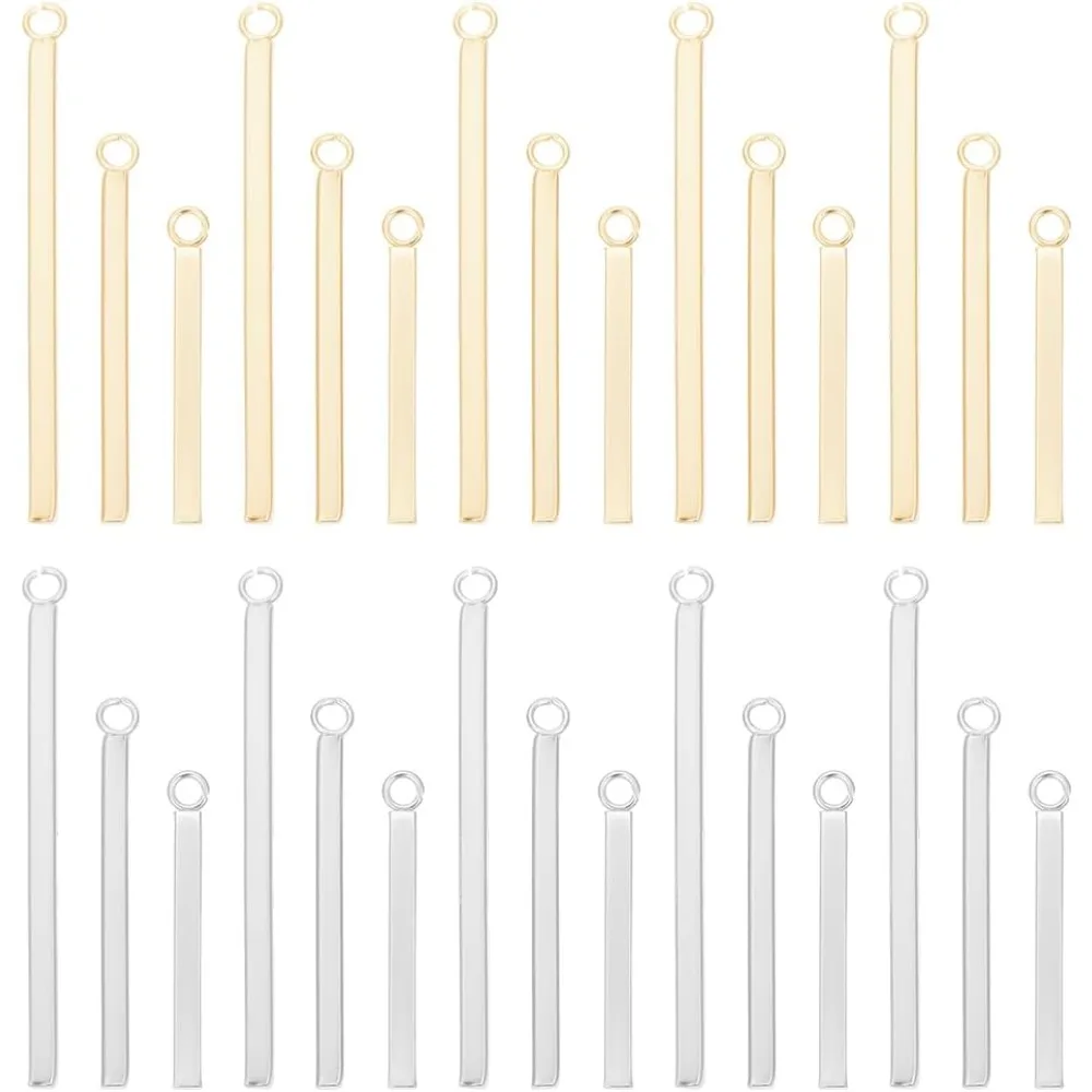 36Pcs 3 Sizes 2 Colors Stainless Steel Long Bar Shape Pendants Long Vertical Cubic Drop Dangle Earring Metal Smooth Pendants