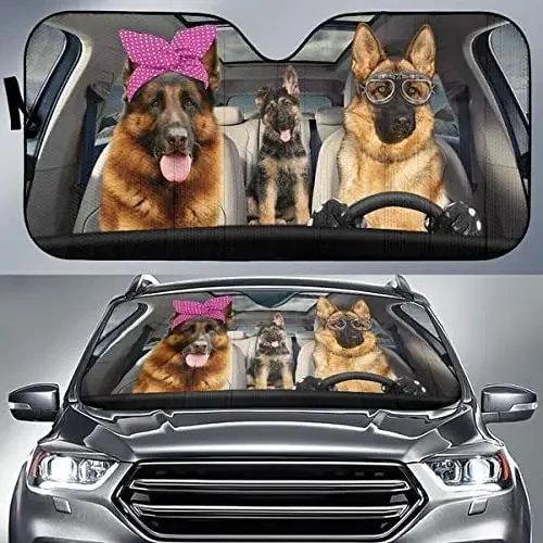 Funny German Shepherd Driving Headband and Eyeglasses Dog Family Summer Car Sunshade, Gift for German Shepherd Lover, Car Windsh