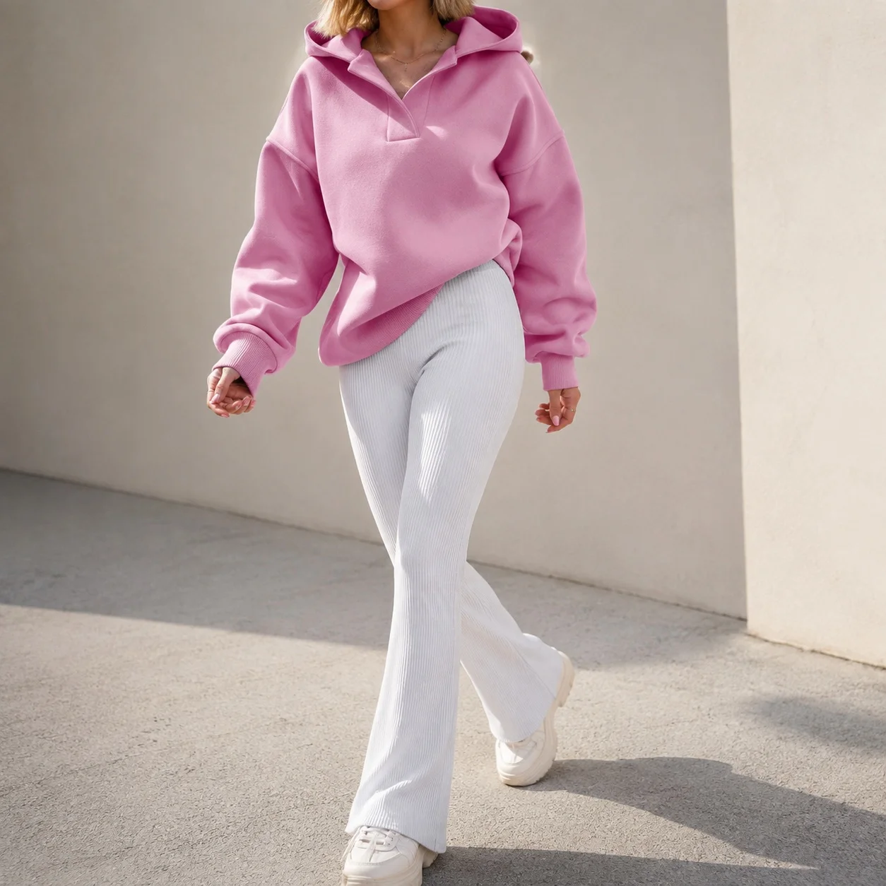 Hooded Patchwork Hoodie with Long Sleeve Batwing Sleeve Thick Loose Fit Regular Length American and European Style Women Hoodie