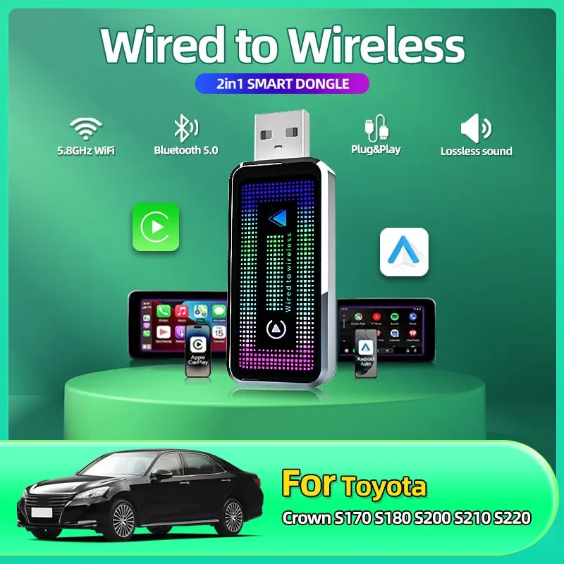 

Android Auto Wireless Adapter 2025 New Mini 2 in 1 Box For Apple Carplay Dongle For Toyota Crown S170 S180 S200 S210 S220