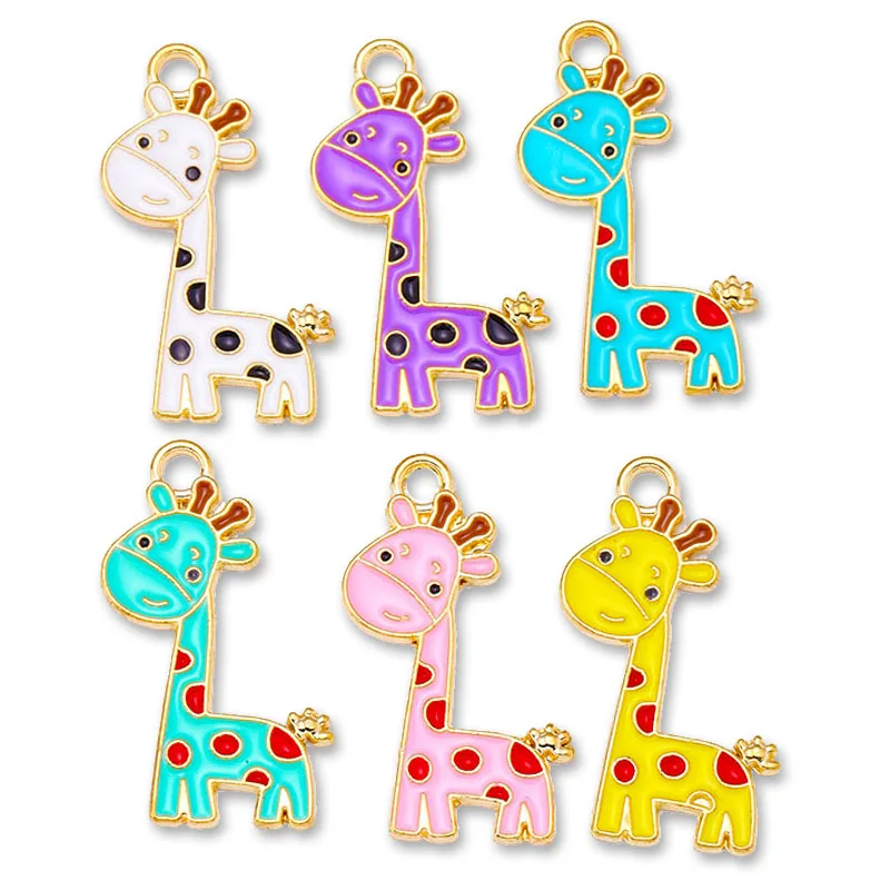 20Pcs Cartoon Giraffe Enamel Charm Kleurrijke Lichtmetalen Animal Hanger Voor Vrouwen Armband Ketting Sleutelhanger Sieraden Maken Levert