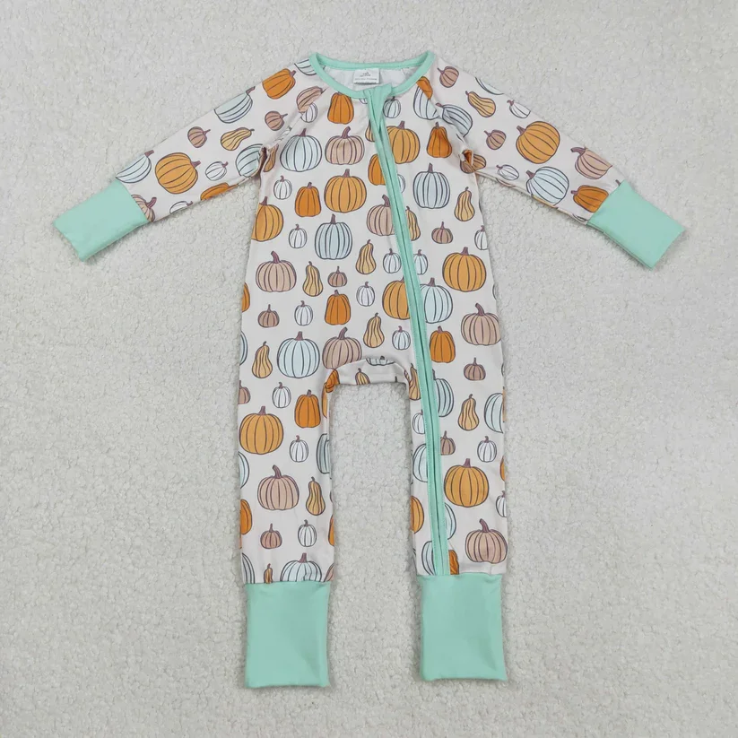 

in stock Pumpkin pattern long-sleeved zippered baby romper