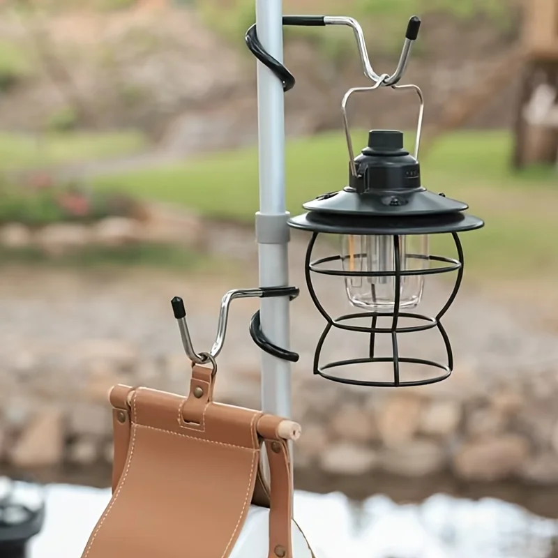 Stainless Steel Light Stand Holder Hooks Portable Tent Pole Lamp Hanger Hunting Fishing Lantern Hanger No-drill balcony Hooks