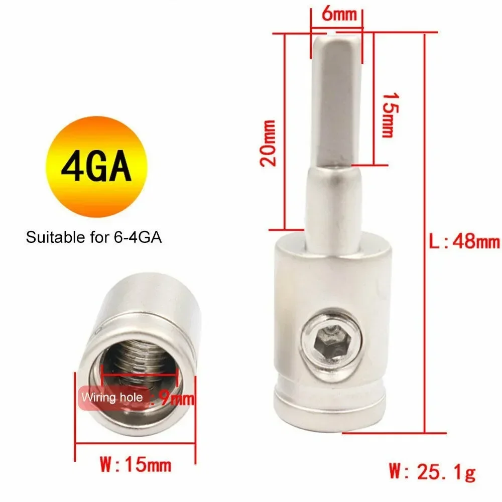 2PCS Car Audio 1/0 To 4 Gauge Pin 0/4AWG Power Ground Wire Car Audio Modified Power Amplifier Pure Copper Terminal Accessories N