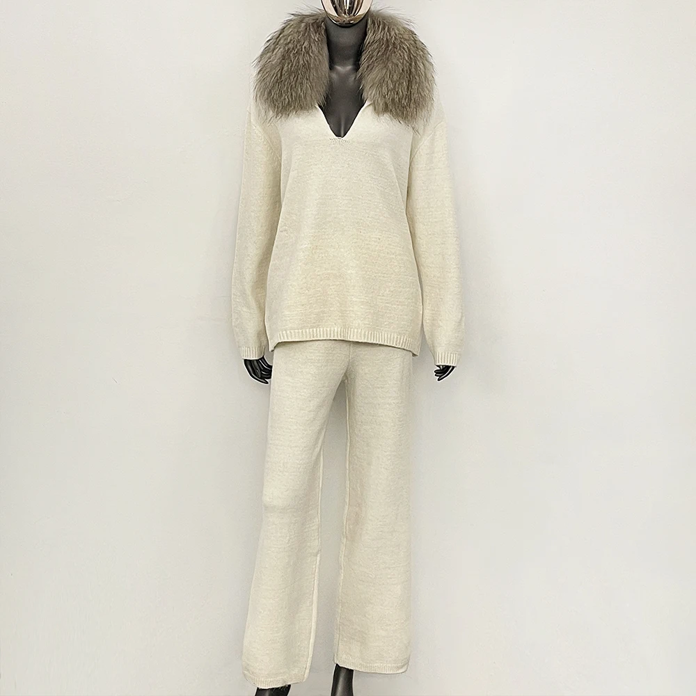 OFTBUY Dames Trui Gebreide Set Echt Bont Truien en Pullovers Bontjas Dames Bontjas Gebreid Pak Trui Dames