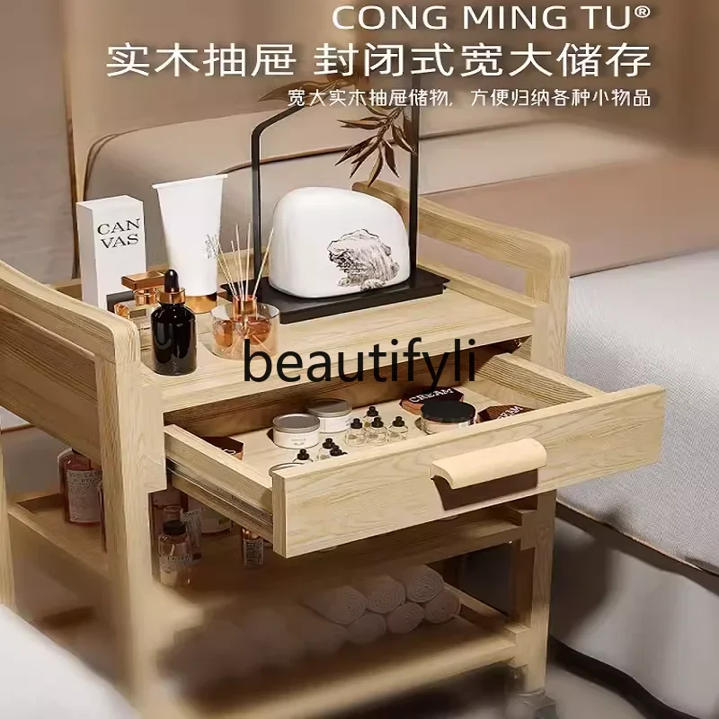 أداة رف خاصة بثلاث طبقات من الخشب الصلب متعددة الوظائف لصالونات التجميل مع درج لصالون الشعر #5