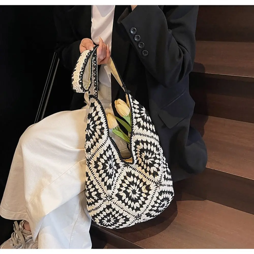 

Летняя сумка через плечо, вязаная сумка, полая большая вместительная тканая сумка, сумка для хранения, богемная пляжная сумка, пляжная сумка