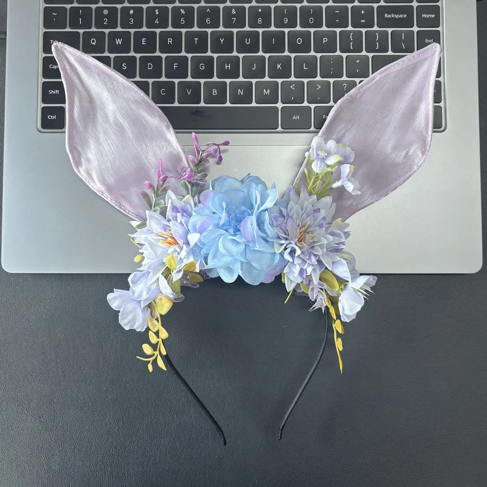 Cute Easter Bunny Headwear Cosplay Artificial Flower Plant Rabbit Ears Headpiece Carnival Halloween Party Costume Props Gifts