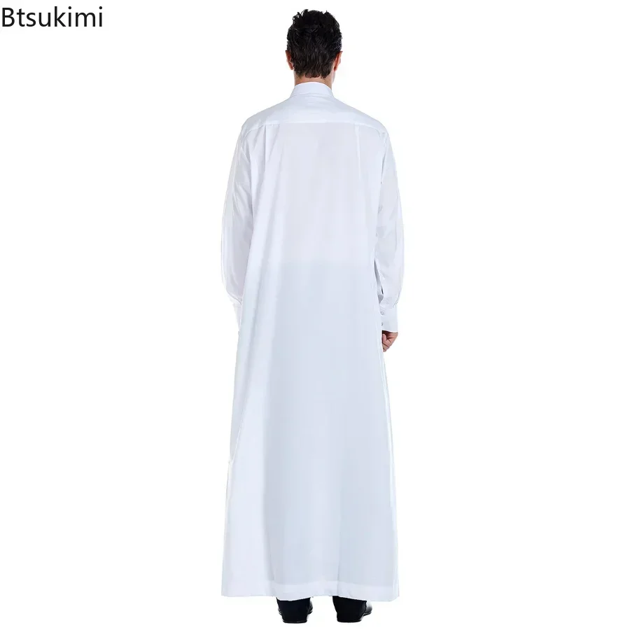 Robe muçulmano do Oriente Médio para homens, manga comprida, roupão Ramada islâmico, gola redonda árabe, Kaftan de cor sólida, Thawb Maxi-Muslim, Dubai, Abaya longa