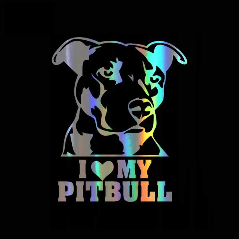 I LOVE MY PITBULL Funny Car Decal Reflective Laser Vinyl Car Sticker 3D Car Styling Black Silver 11.5CM*9.4CM