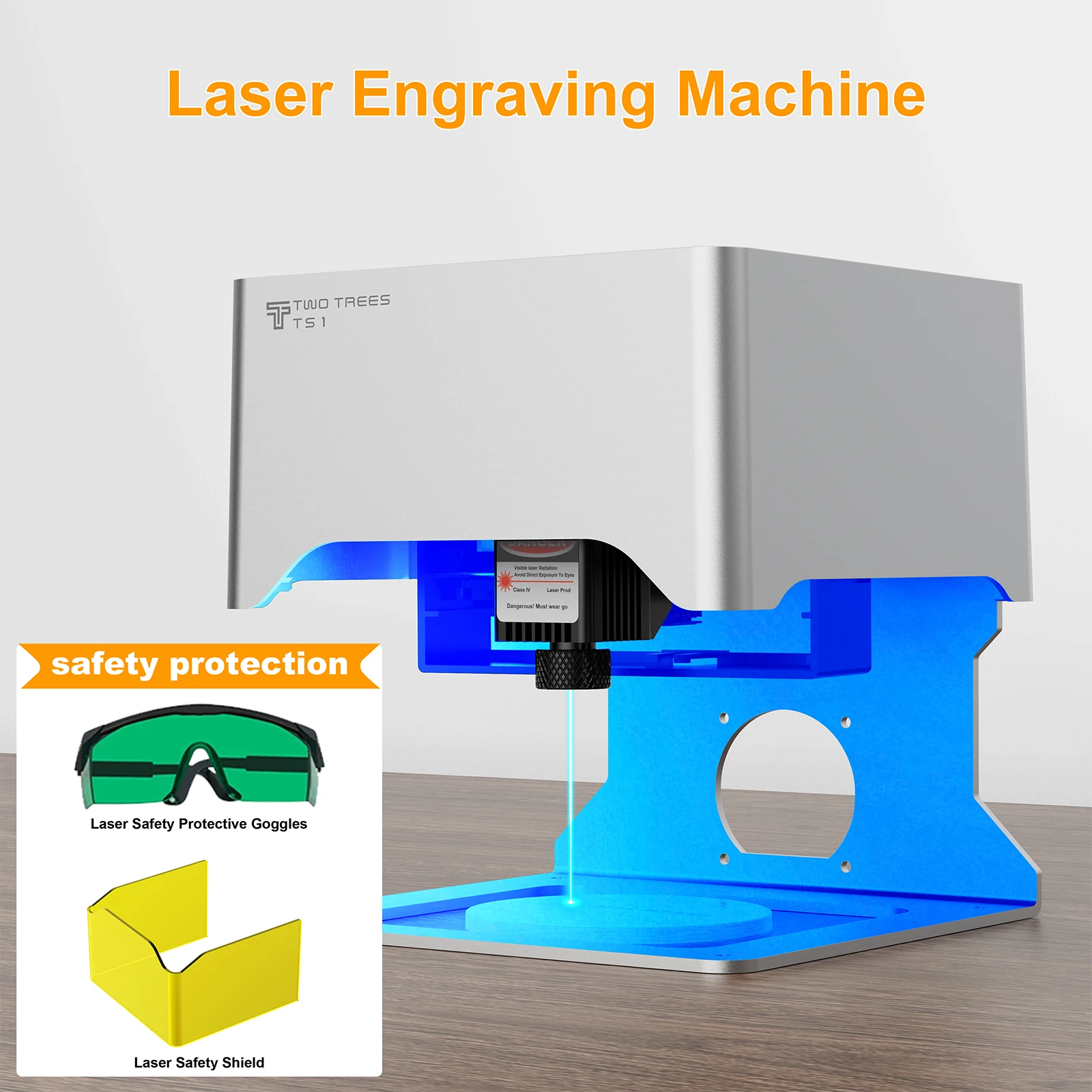 TwoTrees TS1 Mini Laser Engraver 3W Support Bluetooth APP Control High Speed 3000mm/min for Engraving Lacquered Metal, Dog Tags
