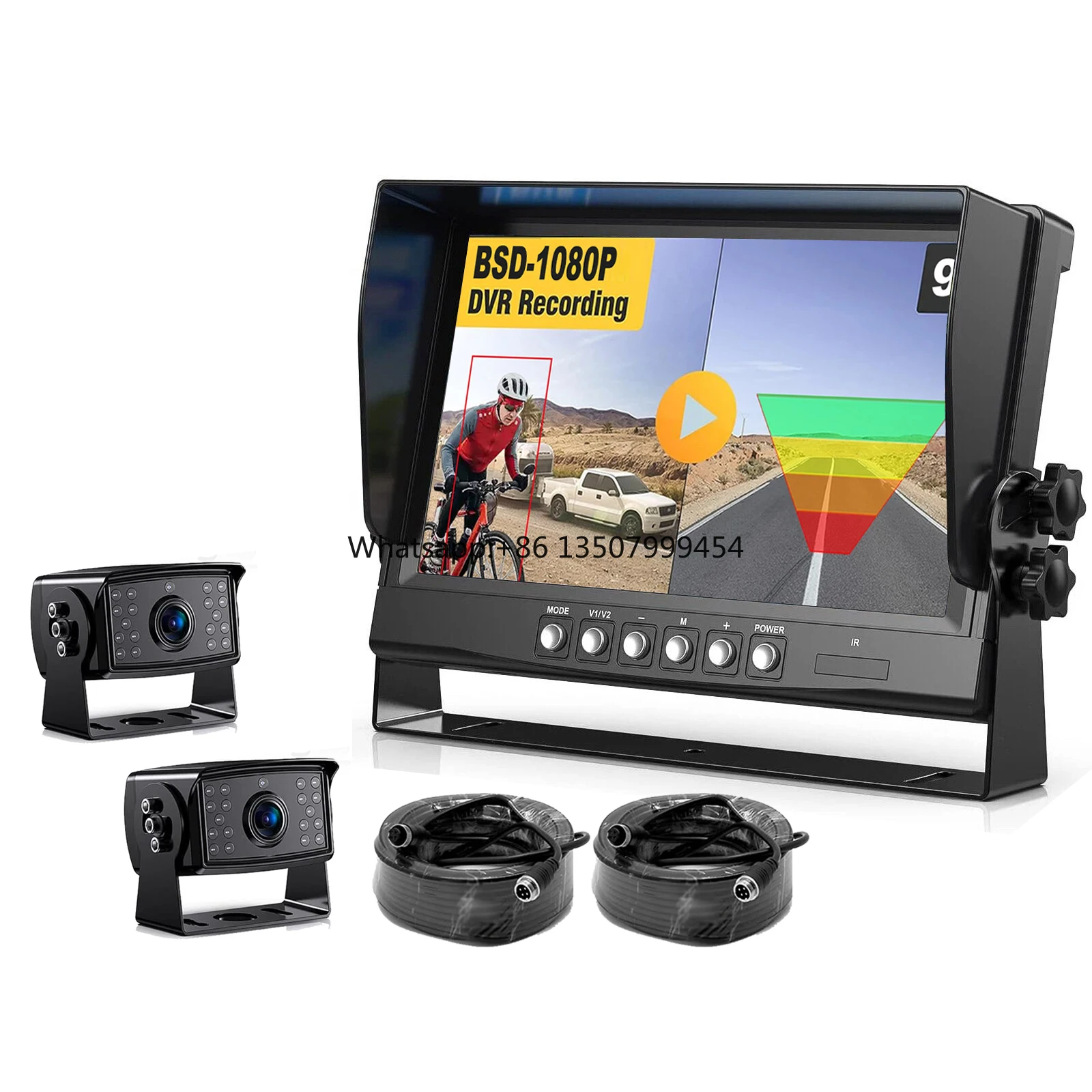 

9 Inch IPS Screen AHD Car Monitor Split Screen 2ch BSD Ai Detection Human Vehicle 1080P Rear View Reversing Camera 12-36v for Rv
