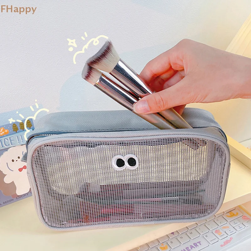 Mesh Makeup Cosmetic Bag Zipper Travel Pouch Bag Cute Big Eyes Make Up Case For Home Offices Travel Accessories Organizer image 5
