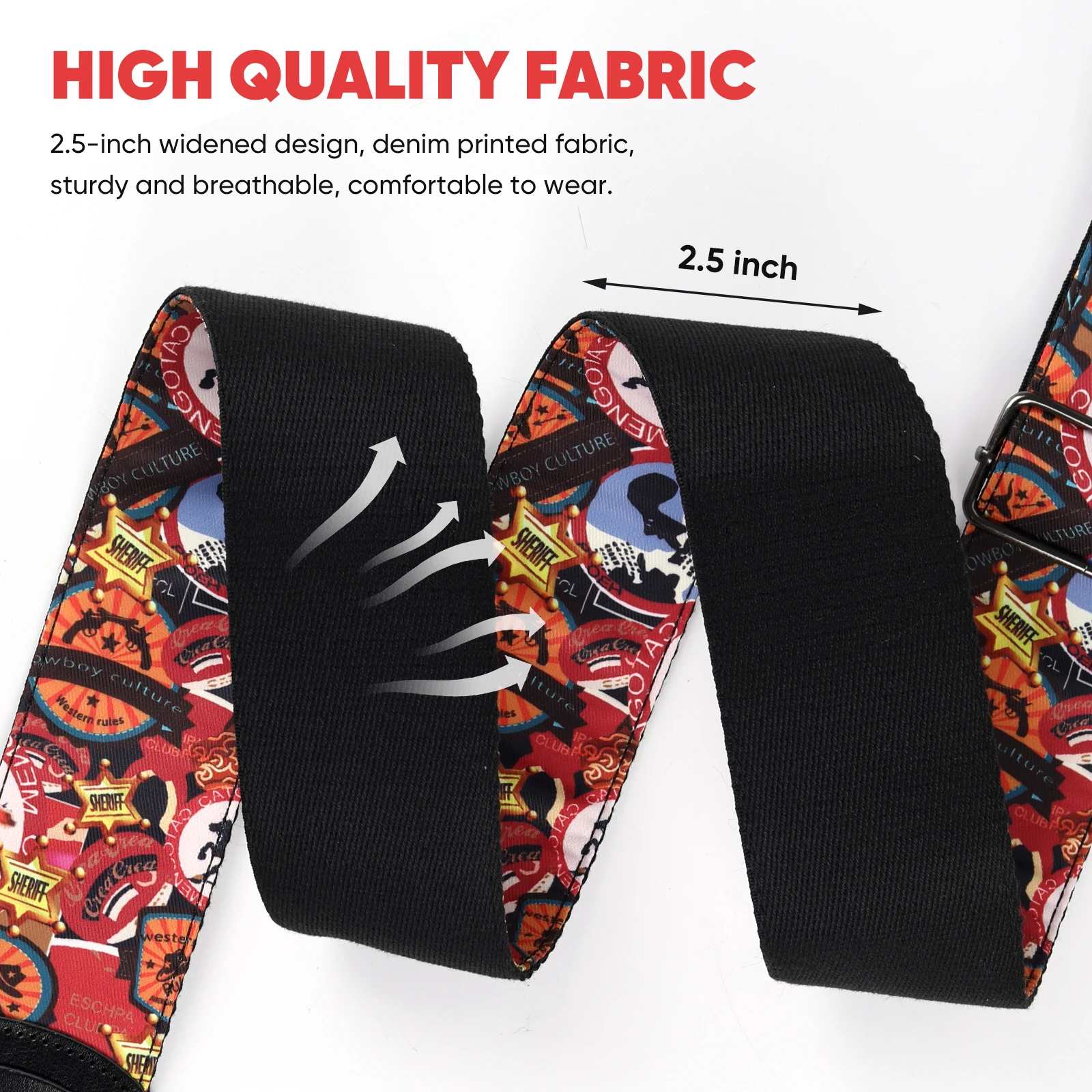 Tracolla per chitarra in cotone denim allargato da 2,5" Cintura a tracolla universale con teschio fresco con tasca per plettro per basso elettrico acustico
