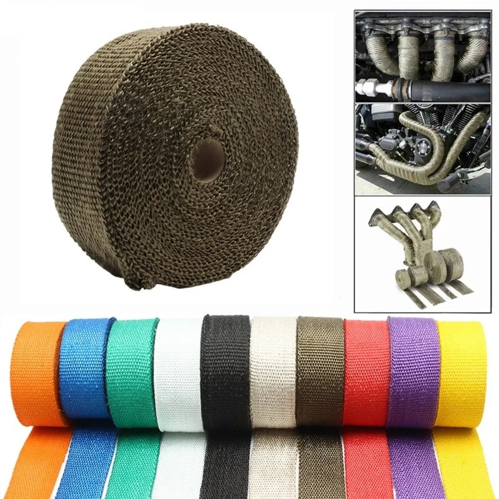 Fiberglass Exhaust Heat Wrap Thermal Insulation 5M Header Pipe Wrap Self-Adhesive Bandage Heat Resistant Muffler Wrap