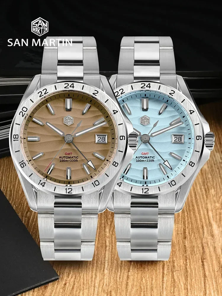 

San Martin New 39mm Desert Texture Luxury Men Watch NH34 GMT Automatic Mechanical Business Dress Sapphire 10Bar Luminous SN0129