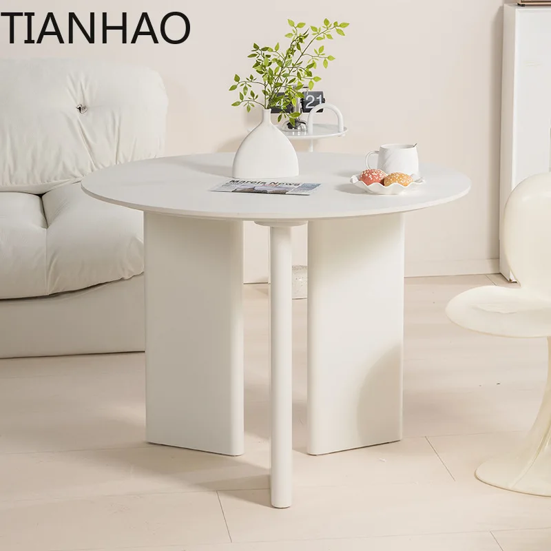 Nordic Style Round Dining Table for Home Use Creamy Aesthetic French Vintage Inspired Minimalist Compact Space Friendly