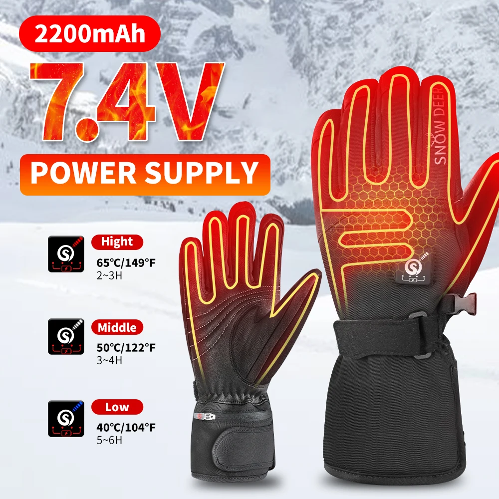 SNOW DEER Winter Gloves with heat rays Rechargeable Electric Heated Ski Glove Warm Skiing Waterproof Thermal Gloves Men Women