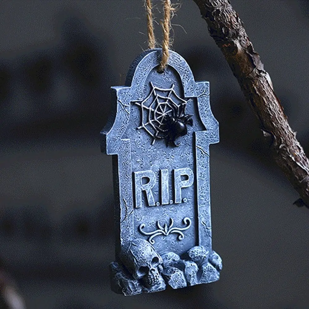 Scary Halloween Rip Tombstones Hanging Funny Graveyard Tombstone Signs Resin Crafts Skulls Tombstones Pendant