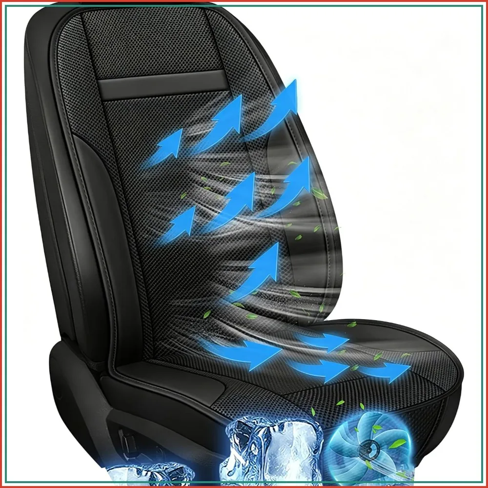 

12V Car Seat Cooling Cushion - Breathable Mesh, Fast Cooling, Universal Fit for Cars, Trucks, SUVs, Black (Seat & Back Cushion)