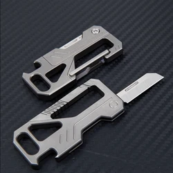 M390 블레이드 티타늄 합금 포켓 키체인, 미니 접이식 나이프, 경량 벨트 펜던트, 남성용 야외 EDC 자기 방어 도구
