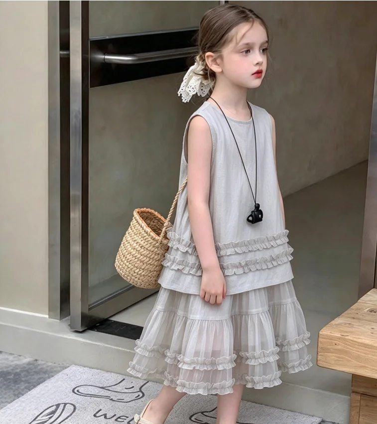 Sweet Girls Dress Summer 2026 New Children Fashion Temperament Contrasting Color Bohemian Dress Trend