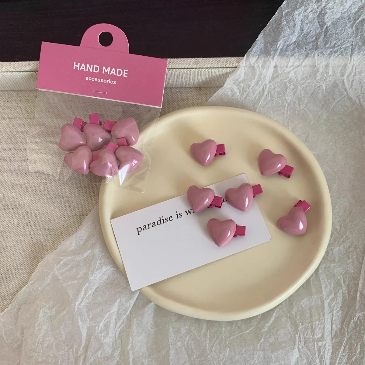 6PC Smini Peach Heart Small Hair Clip, 2cm Short Clip Duck Mouth Clip, Sweet and Cute Pink Broken Hair Clip Accessories