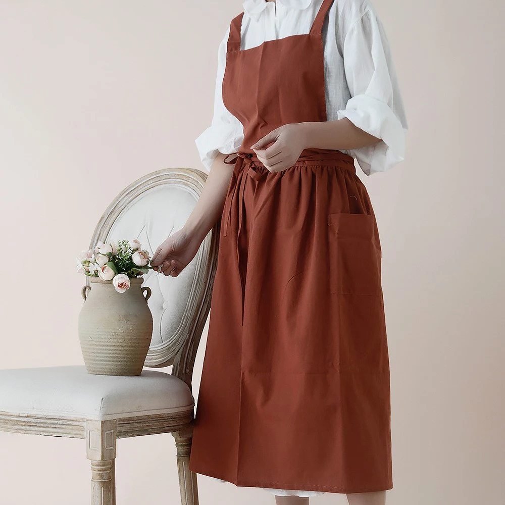 Jananese Summer Apron Art  Long Home Baking Dessert Teacher Floral Painting Students Dress Apron For Woman Girl Kitchen