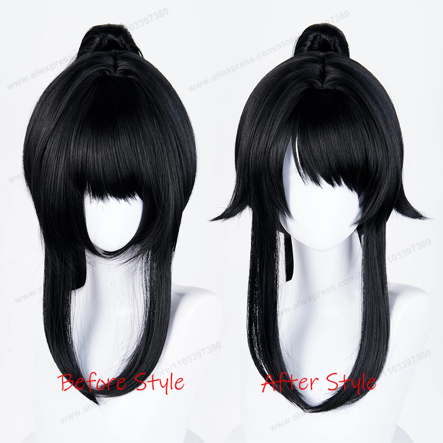 أيانو أيشي تأثيري شعر مستعار اصطناعي شعر امرأة 53 سنتيمتر ذيل حصان أسود أنيمي مقاومة للحرارة الباروكات #2