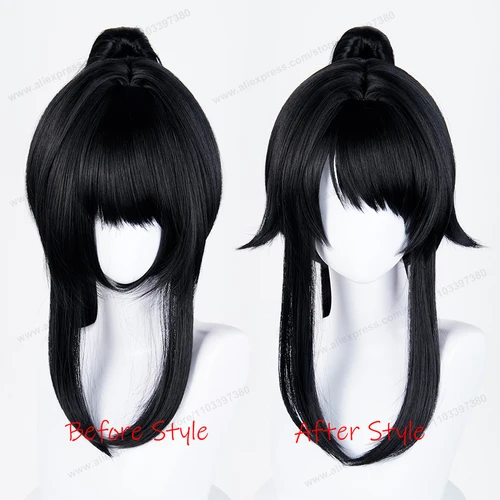Imagen 2 del producto Ayano Aishi-Peluca sintética para Cosplay, pelo de mujer, cola de caballo negra de 53cm, pelucas resistentes al calor de Anime