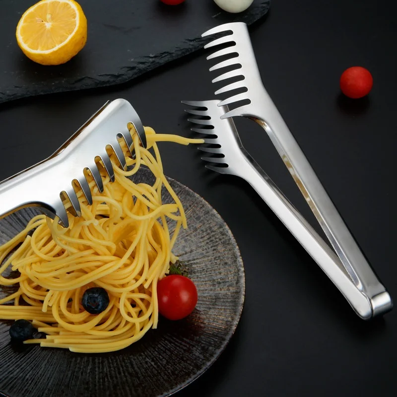 Stainless Steel Spaghetti Tong Pasta Clip Comb Shaped Tong Food Holder Steak Bread BBQ Clip Western Cooking Utensil Kitchen Tool