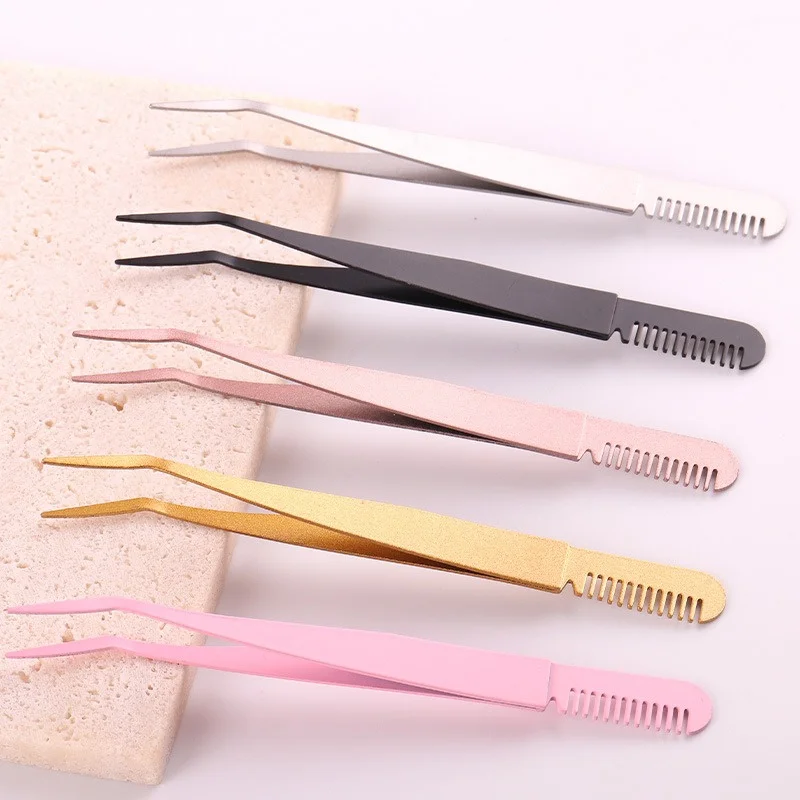 

1/3Pcs Stainless Steel Eyelash Eyebrows Tweezer with Comb Double Head Multi-purpose Trim Eyebrow False Lash Application Tool