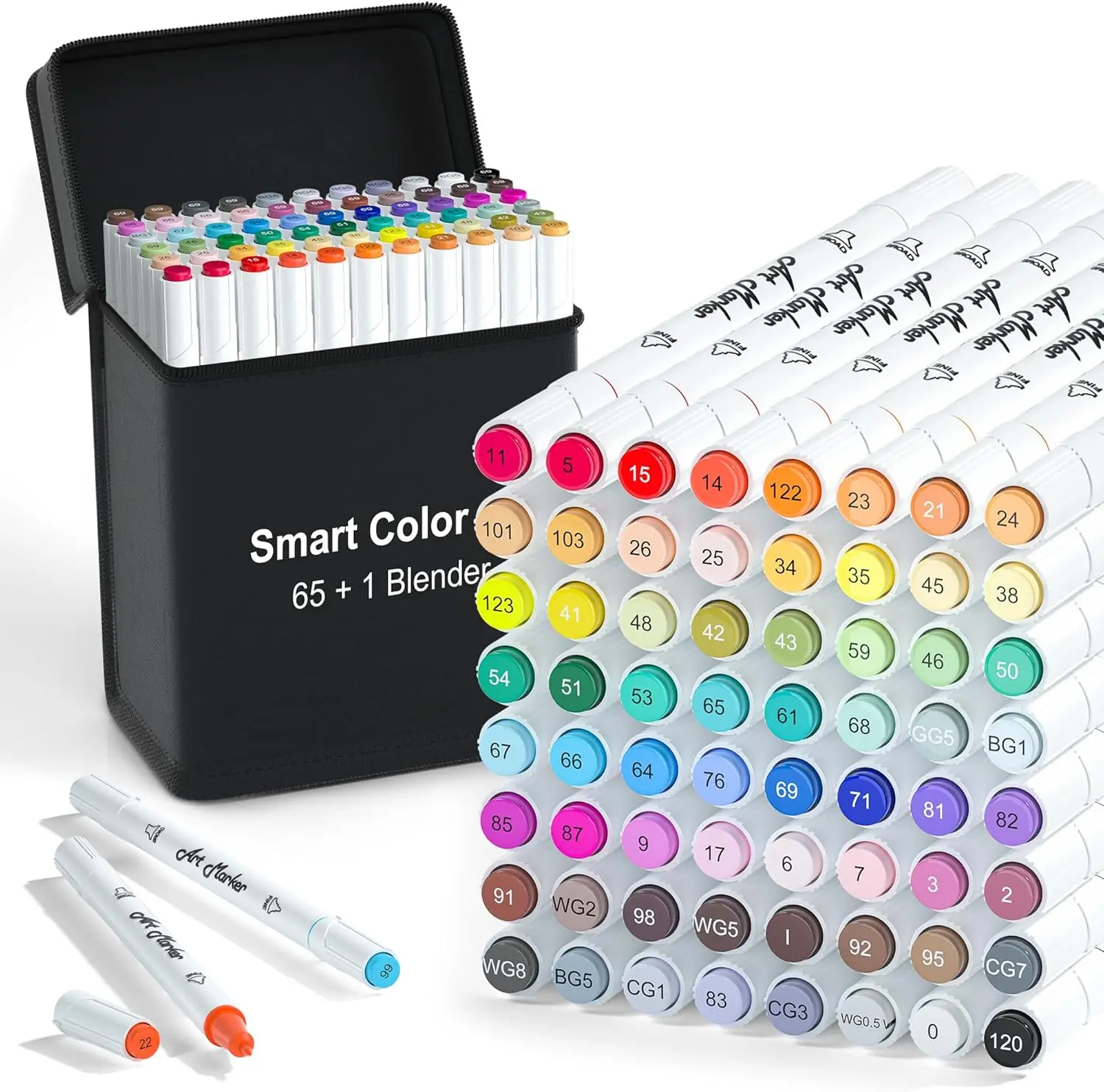 

66 Pack Alcohol Based Dual Tip Art Markers with Blender, Permanent Highlighters for Coloring Drawing Sketching, Black Case
