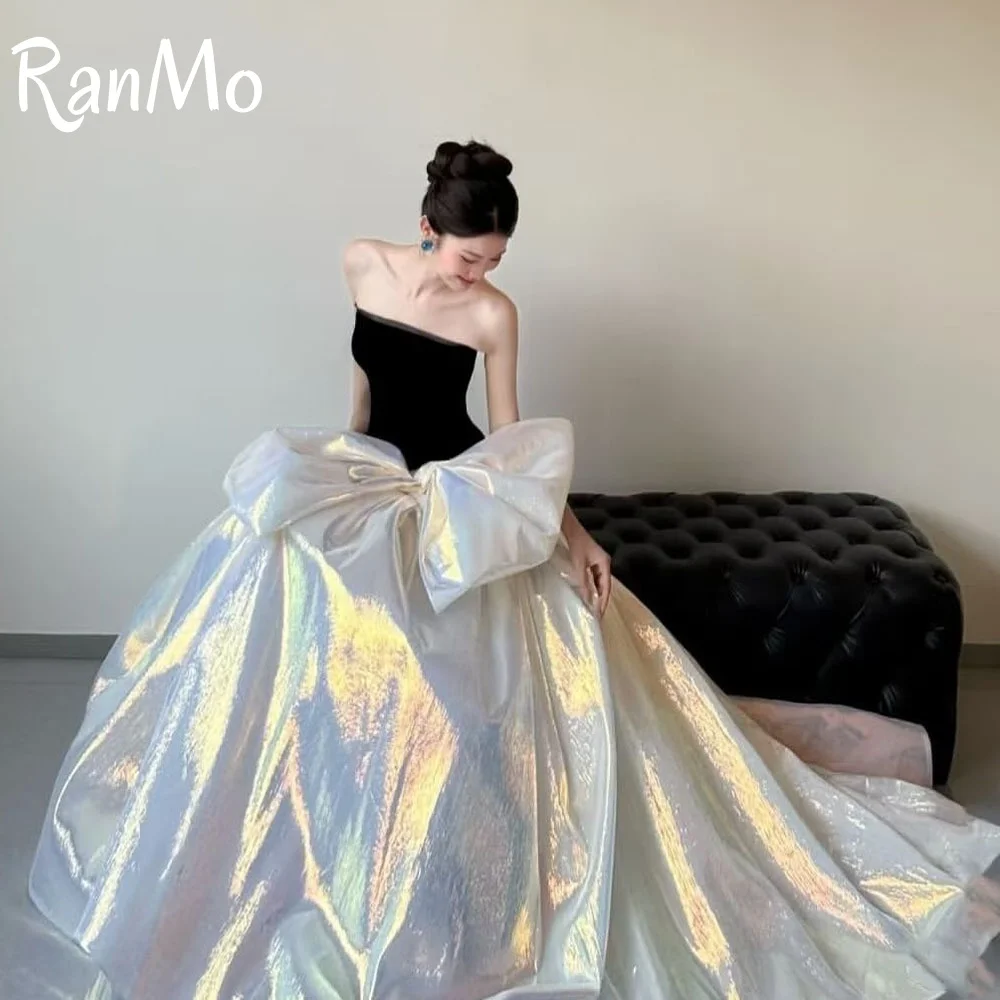 Ranmo Elegant 2025 Big Bow Laser Evening Dress Strapless Customized Princess Mermaid Sleeveless Prom Wedding Party Gown