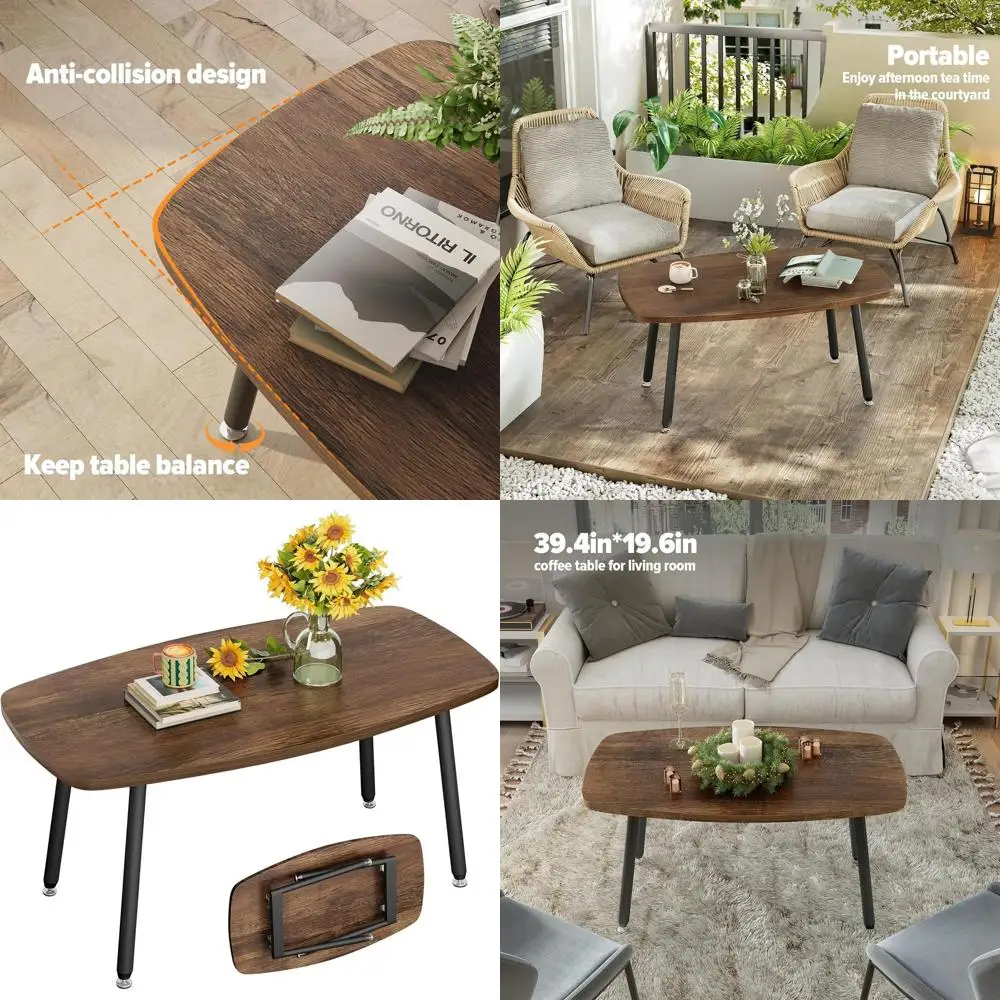 

Compact Walnut Coffee Table for Small Spaces, Portable Living Room Furniture, 39.3x19.6x17.7 Inches