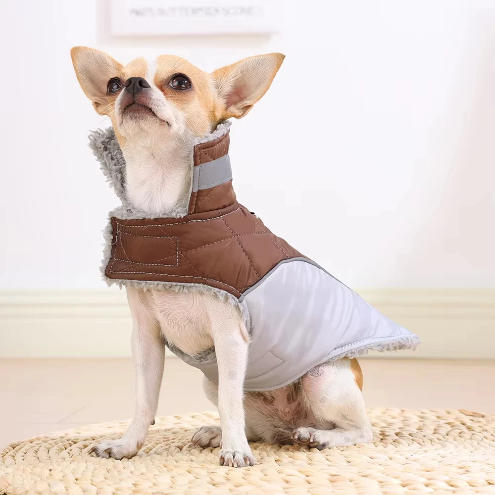 Reflective Dog Jacket Fleece Lined Warm Winter Pet Clothes Adjustable Hook Loop Coat for Small Medium Dogs French Bulldog Pug