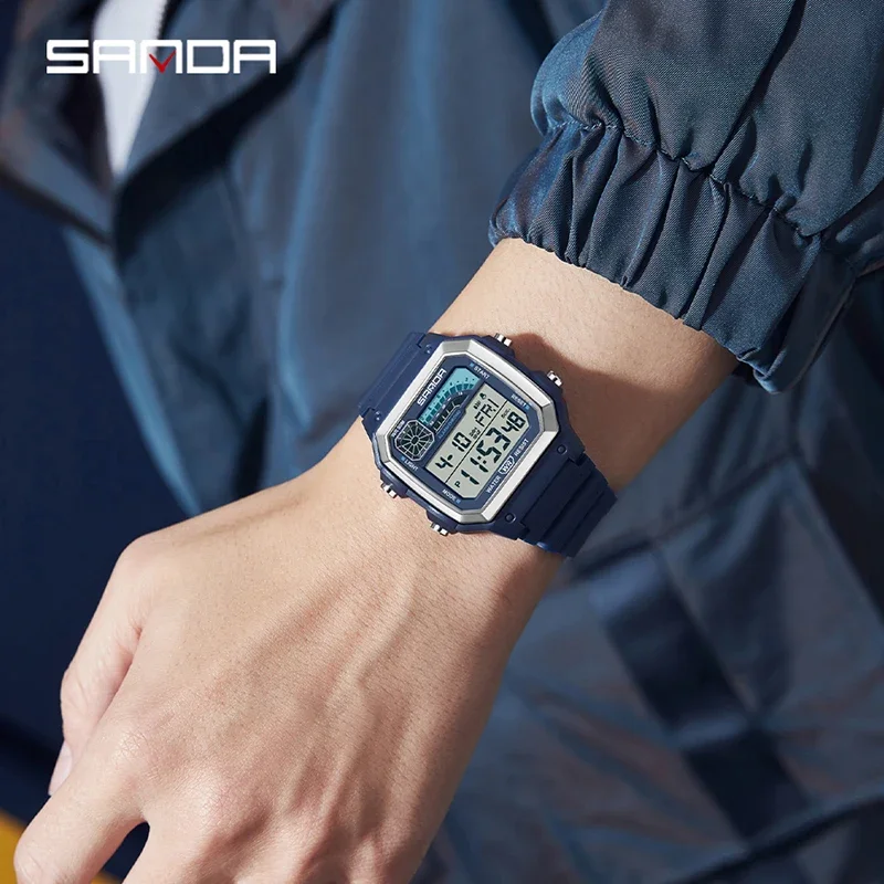 SANDA 6196 Sport Electronic Watch for Men Multifunction Alarm Clock Chrono Waterproof LED Digital Wristwatches Mens Relojes