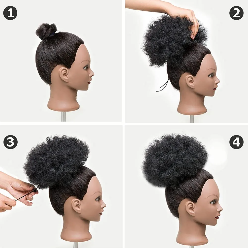 Afro Puff serut ekor kuda, pendek sintetis Kinky keriting Bun ekstensi rambut, berbulu tinggi potongan rambut Updo untuk hitam wanita