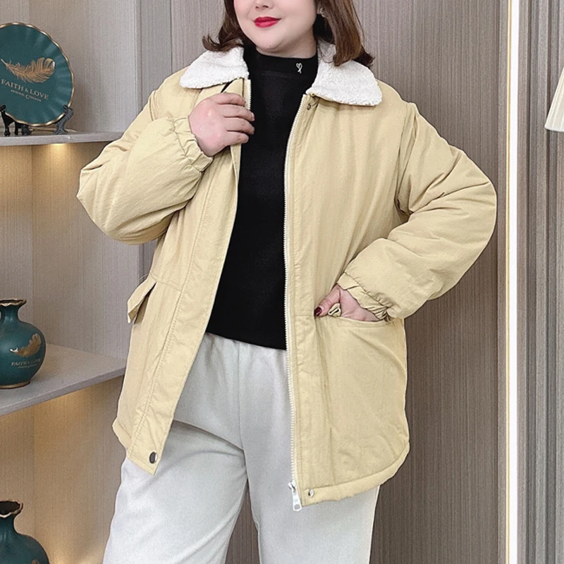 3XL 4XL PLUS SIZE Women's Parka Winter Warm Loose Thick fleece-lined Padded Jacket 2462