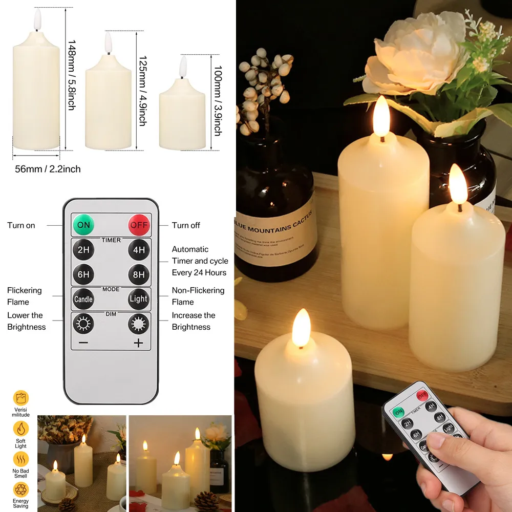 Zestaw 3 bezpłomieniowych świec Realistyczne płomienie LED Tealight z/bez pilota zdalnego sterowania Timer Tea Light Candle Lamp for Home Decor