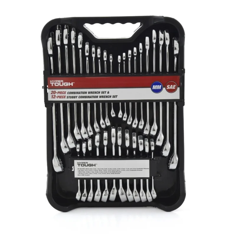 Hyper Tough 32-Piece Combination Wrench Set, Metric & SAE